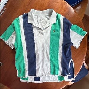 We The Free Striped Polo in Green, Navy, and White